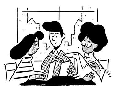 Notion app illustration of figures around a table