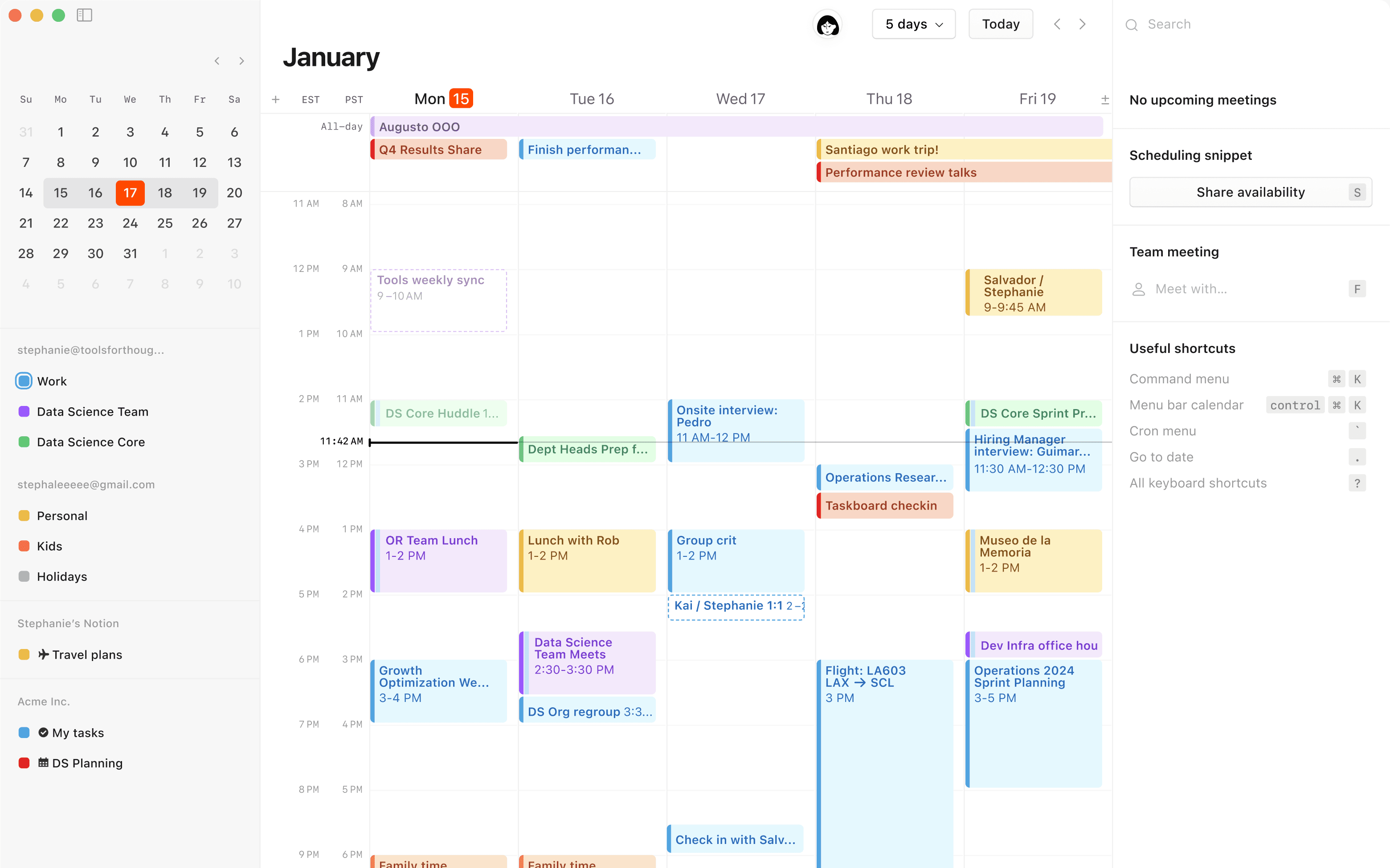 Una schermata di Notion Calendar su desktop