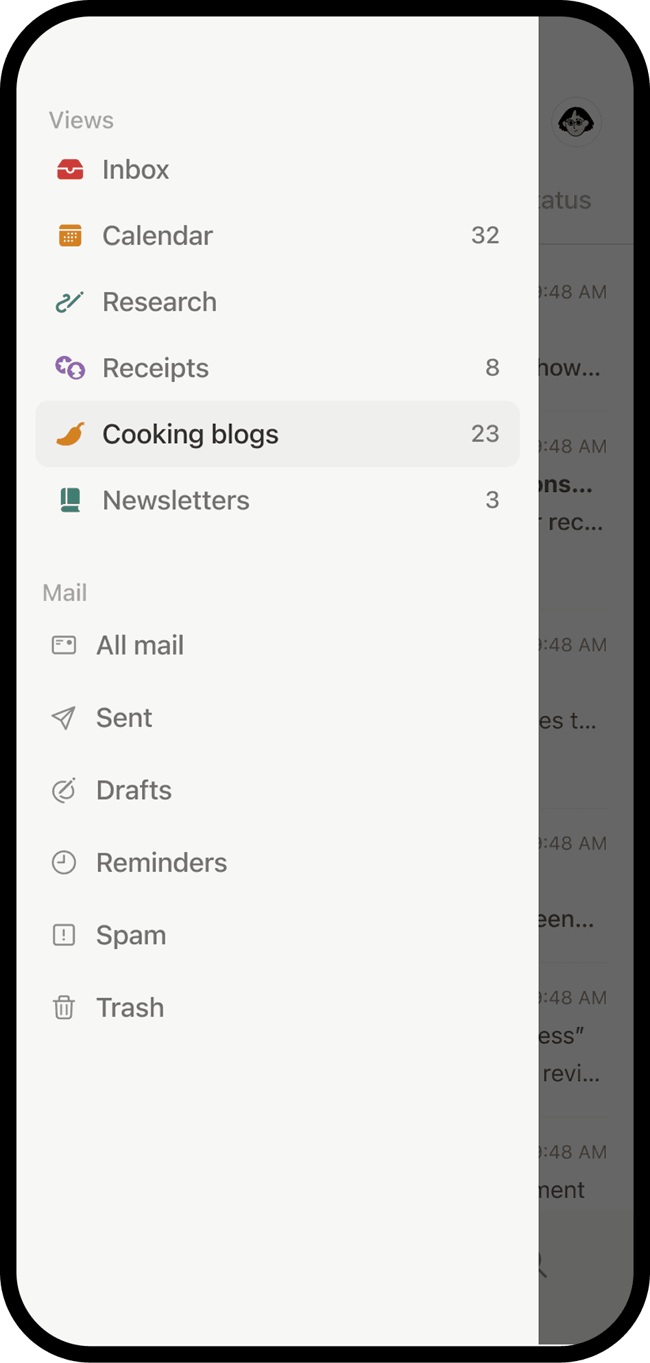 Una captura de pantalla de Notion Mail en el móvil