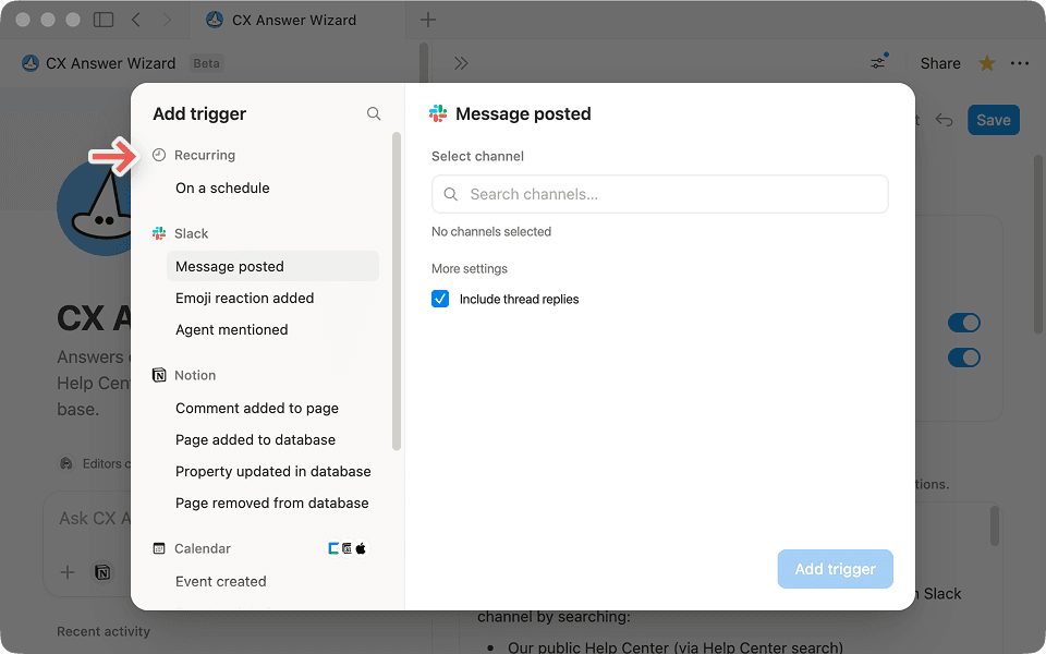 Schedule-based triggers run your agent at set times.