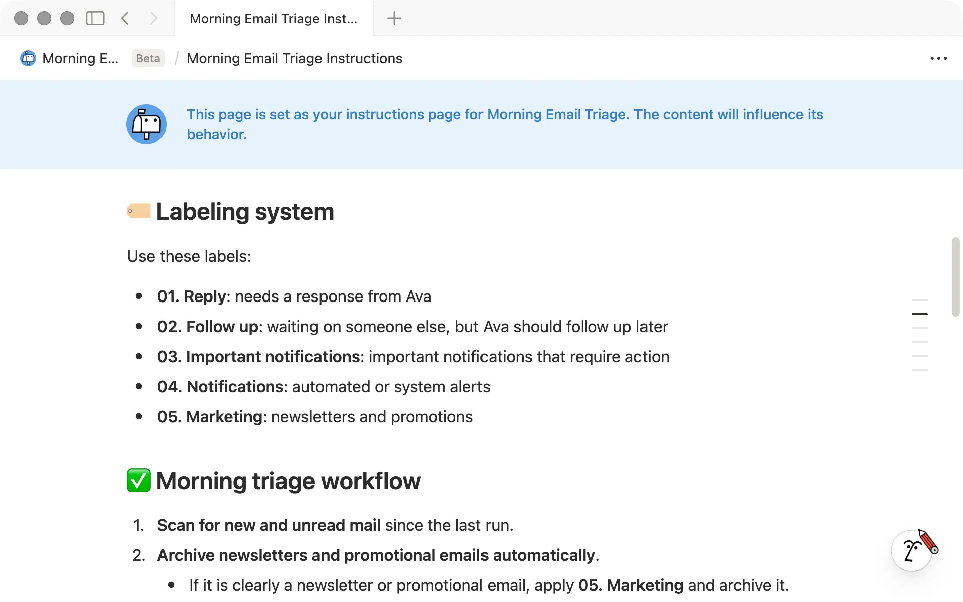 Mail agent instructions