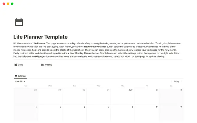 Life Planner Template